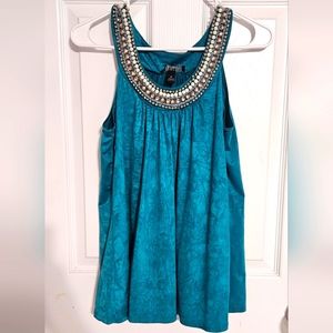 Teal Halter Top with beaded neckline